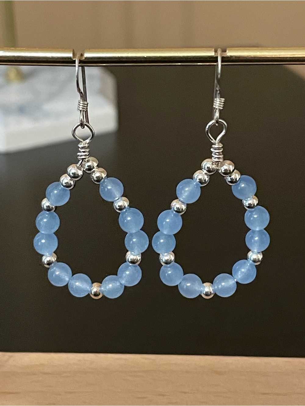 Blue Jade Beaded Hoop Earrings